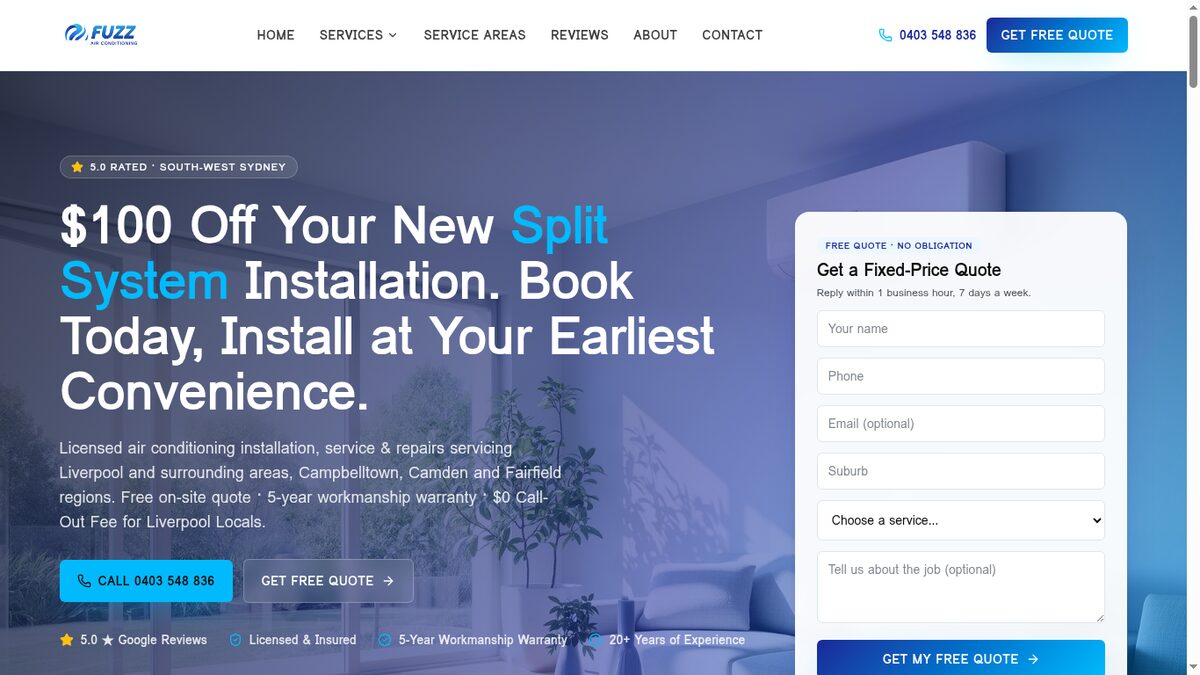 HVAC / Air Conditioning website screenshot